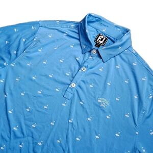FootJoy Polo Shirt Mens Large Blue Athletic Fit Golf Flag Print Performance